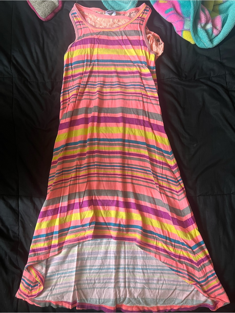Girls' Coral Striped High-Low Casual Dress